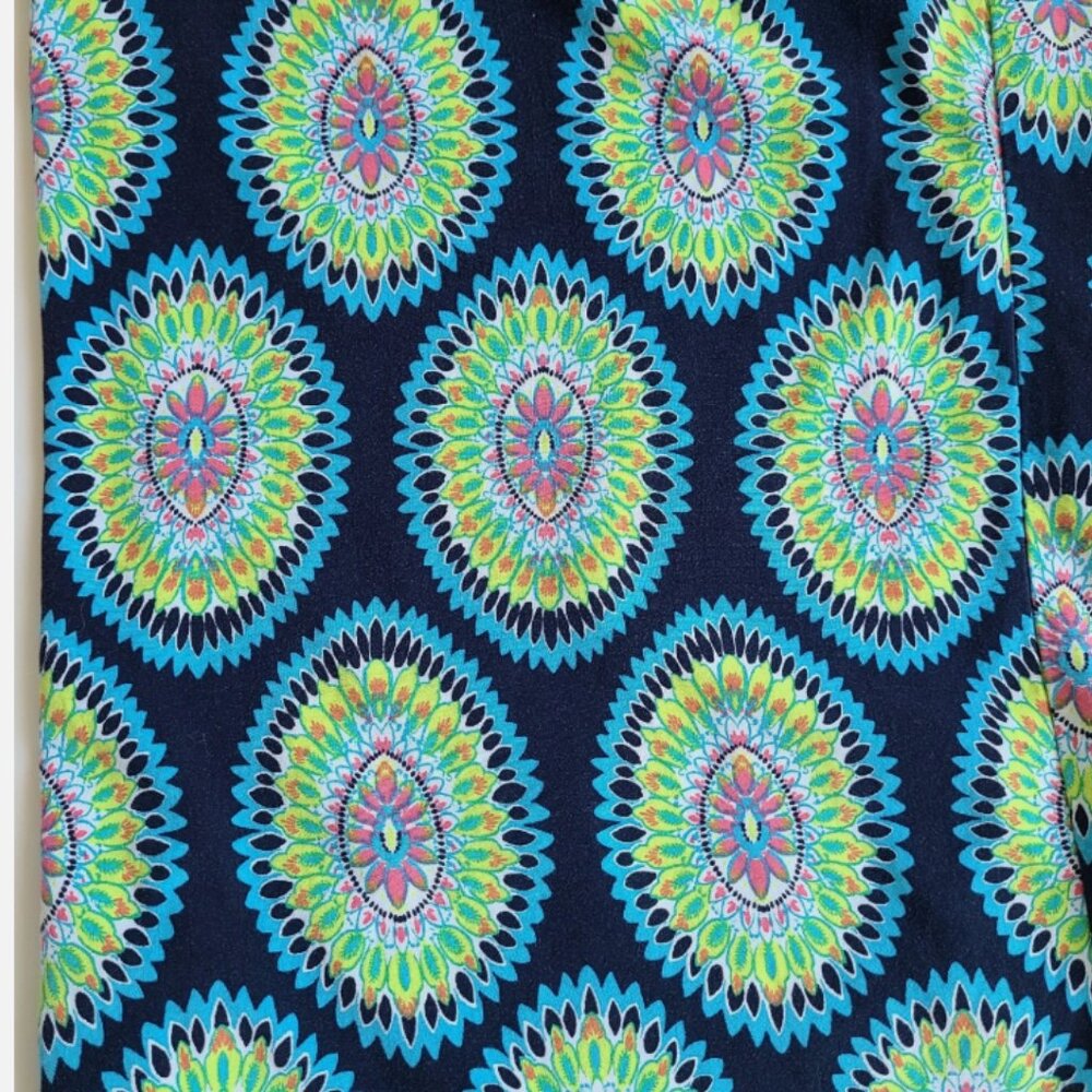 Crown & Ivy Pants S Green Blue Medallion Pull On Straight Boho Beachy Casual - Picture 2 of 9